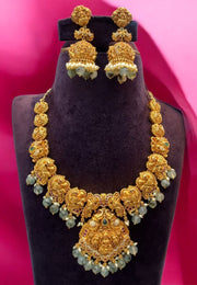 Traditional 3d mini haram with green beads and guttapusalu hangings